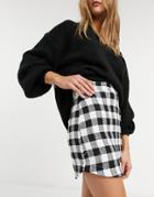 Asos Design Boucle Mini Skirt With Curved Hem In Mono Check Print-multi