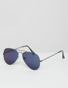 Asos Aviator Sunglasses With Blue Mirror Lens - Black