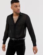Asos Design Regular Fit Sheer Shirt In Black - Black