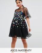 Asos Maternity Mesh Scattered Sequin Mini Dress - Black