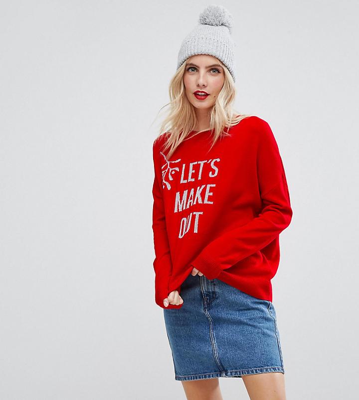 Asos Petite Holidays Sweater With Lets Make Out Slogan - Red