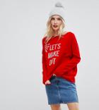 Asos Petite Holidays Sweater With Lets Make Out Slogan - Red