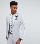 Asos Tall Wedding Skinny Suit Jacket In Ice Gray Cross Hatch With Printed Lining - Gray