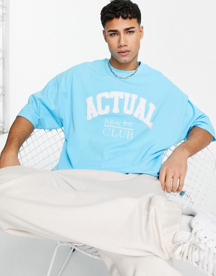 Asos Actual Oversized T-shirt With Boucle Logo In Blue