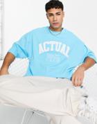 Asos Actual Oversized T-shirt With Boucle Logo In Blue
