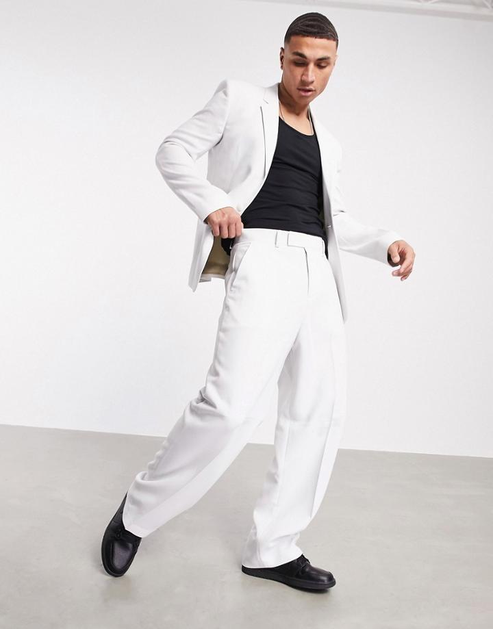 Asos Design Wide Leg Textured Suit Pants In Ice Gray-grey