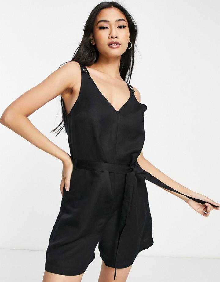 & Other Stories Belted Linen Romper In Black