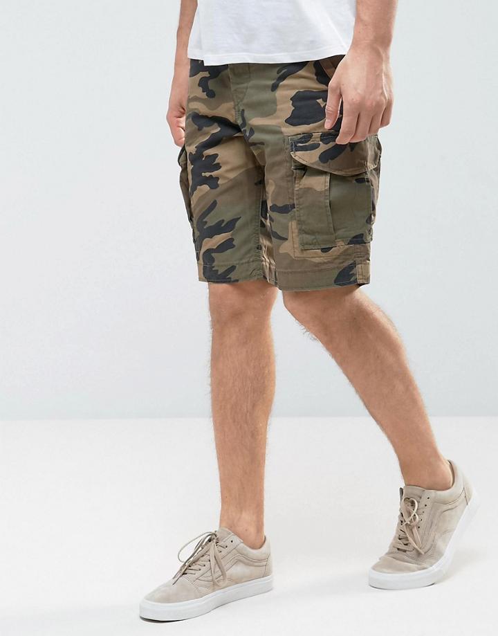 Jack & Jones Intelligence Cargo Shorts In Loose Fit In Camo - Green