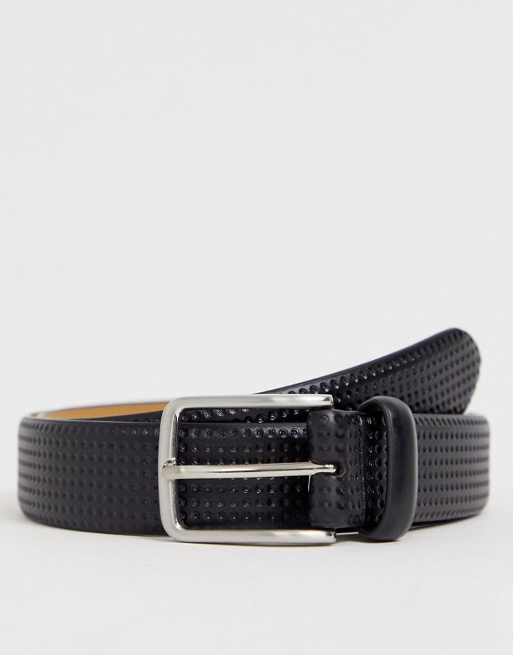 Original Penguin Smart Embossed Leather Belt In Black