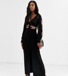 Asos Design Tall Maxi Embroidered Tea Dress-black