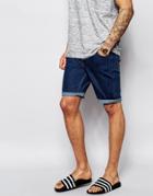 Asos Denim Shorts In Skinny Mid Wash - Mid Blue