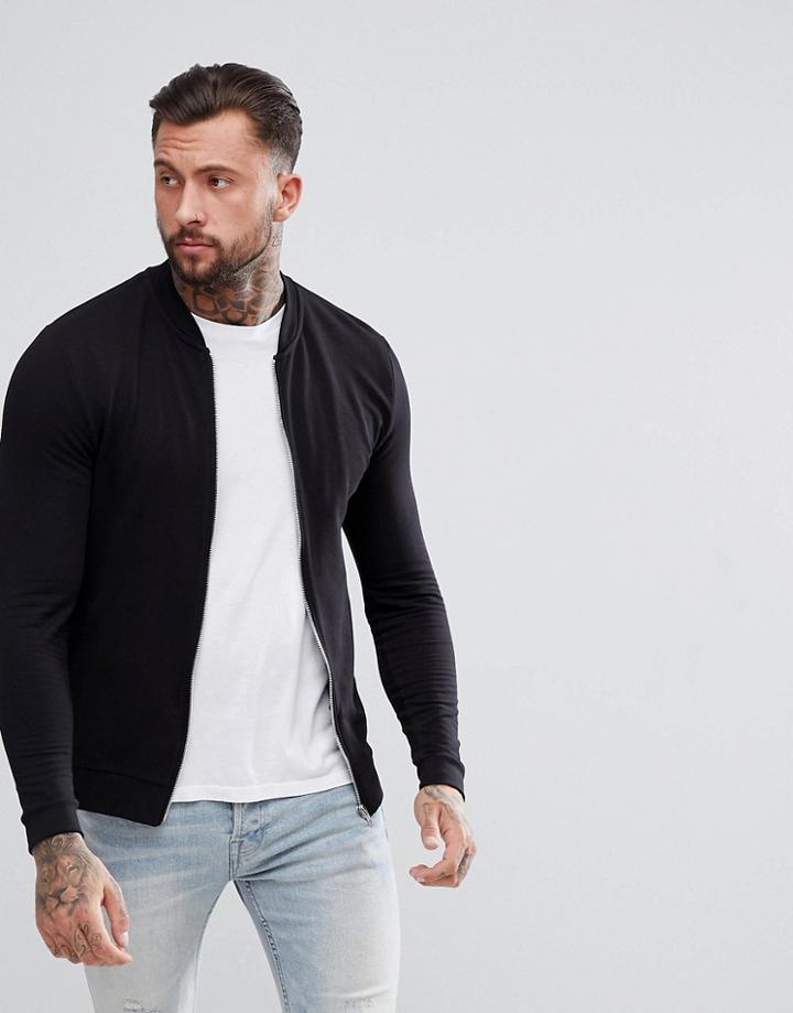 Asos Muscle Bomber Jacket In Black - Black