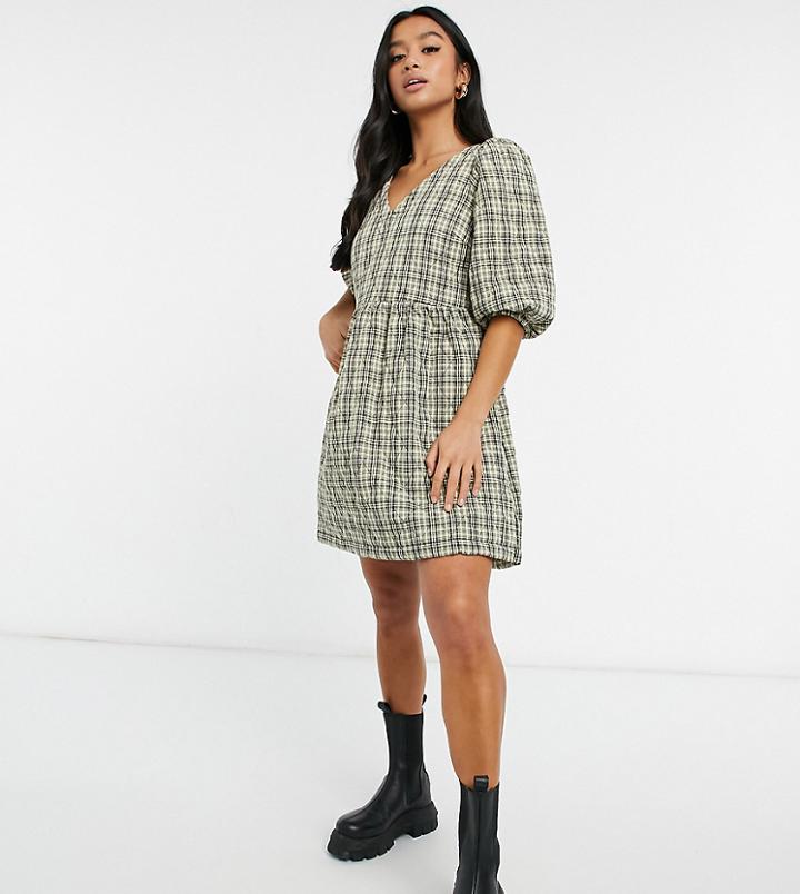 Vero Moda Petite Quilted Smock Mini Dress In Check Print-multi