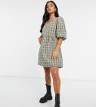 Vero Moda Petite Quilted Smock Mini Dress In Check Print-multi