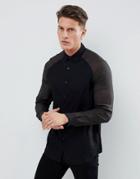 Asos Design Regular Fit Shirt With Contrast Sheer Sleeves - Black