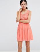 Pussycat London Dress With Lace Top And Pleated Skirt - Peach