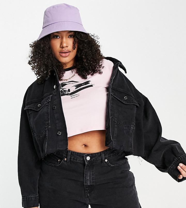 Dtt Plus Cropped Oversized Denim Jacket-black