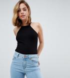 Asos Petite Cami With Square Neck In Fitted Rib - Black