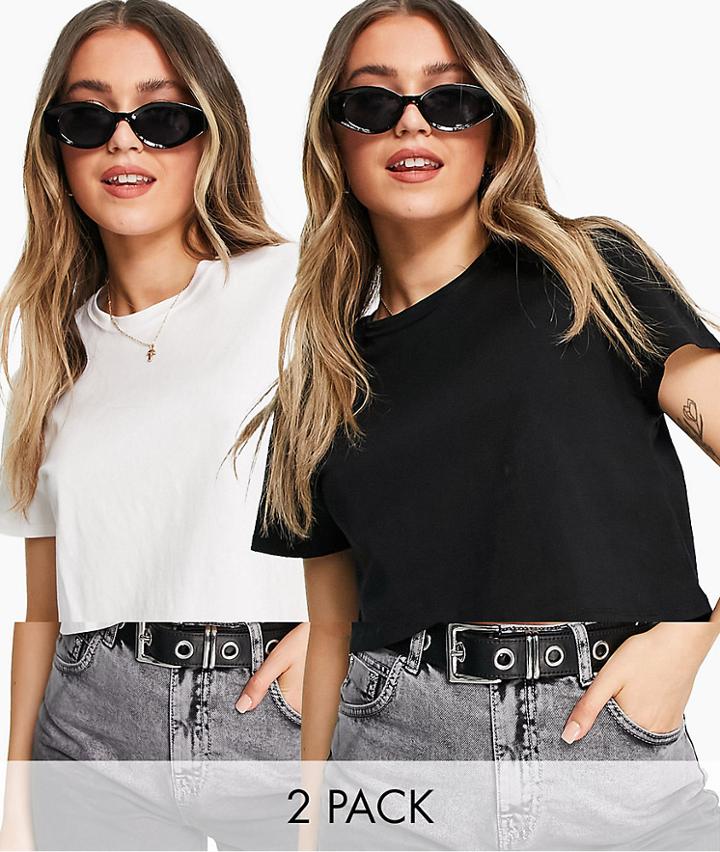 Stradivarius Organic Cotton Crop T-shirt Multipack In Black & White