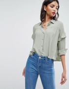 Asos Smock Shirt With Ruffle - Green