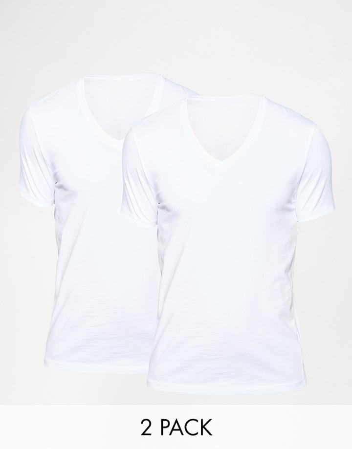 Asos Muscle T-shirt With V Neck 2 Pack Save 17% - White