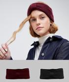 Asos Design 2 Pack Rib Headband In Recycled Polyester Burgundy And Black - Multi