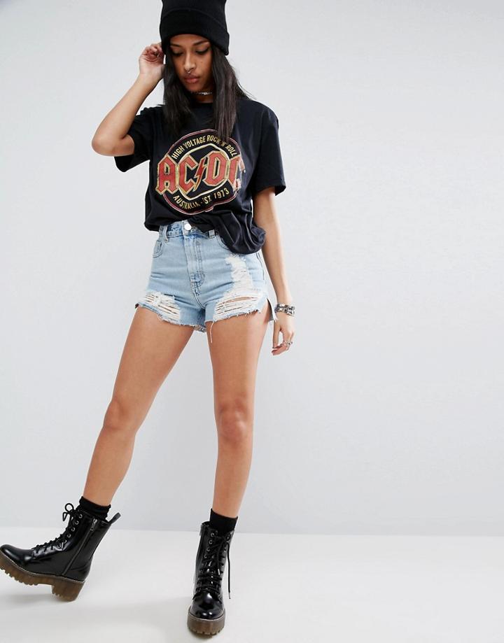 Asos Denim Side Split Shorts In Carnation Lightwash Blue With Extreme Rips - Blue