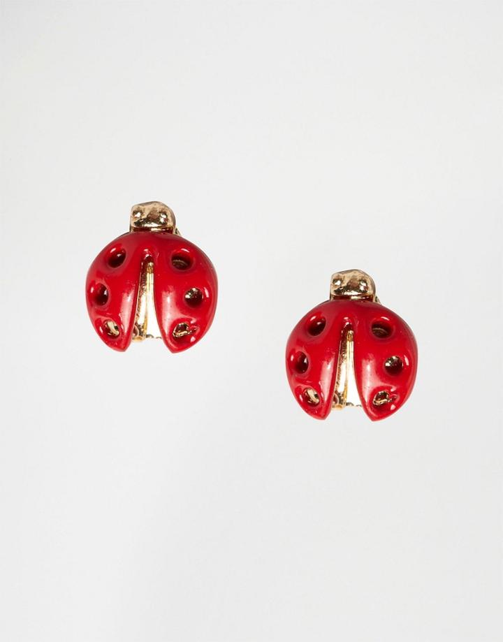 Asos Mini Lady Bird Stud Earrings - Red