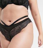 We Are We Wear Curve Delicate Eyelash Lace Strappy Brazilian Panties In Black And Pink