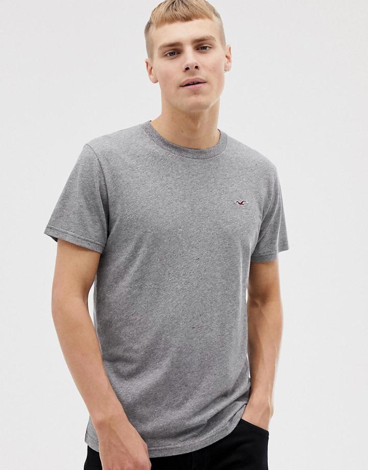 Hollister Crew Neck Seagull Logo T-shirt In Gray - Gray