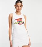 Reclaimed Vintage Inspired Rib Dress With Retro Car Print-white