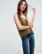Asos Woven Cami Top With Double Layer - Green