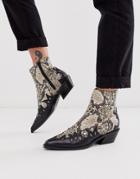 Asos Design Atlanta Studded Western Leather Boots In Snake - Multi
