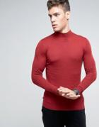 Asos Turtleneck Sweater In Muscle Fit - Red