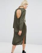 Asos Midi Dress With Open Back - Green