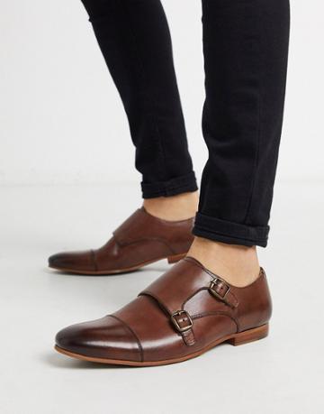 Walk London Luca Monk Shoes In Tan Leather-brown