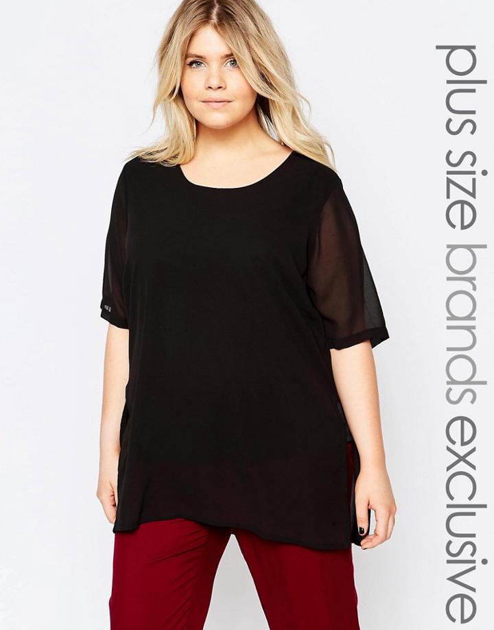 Junarose Short Sleeve Top With Sheer Overlay - Black
