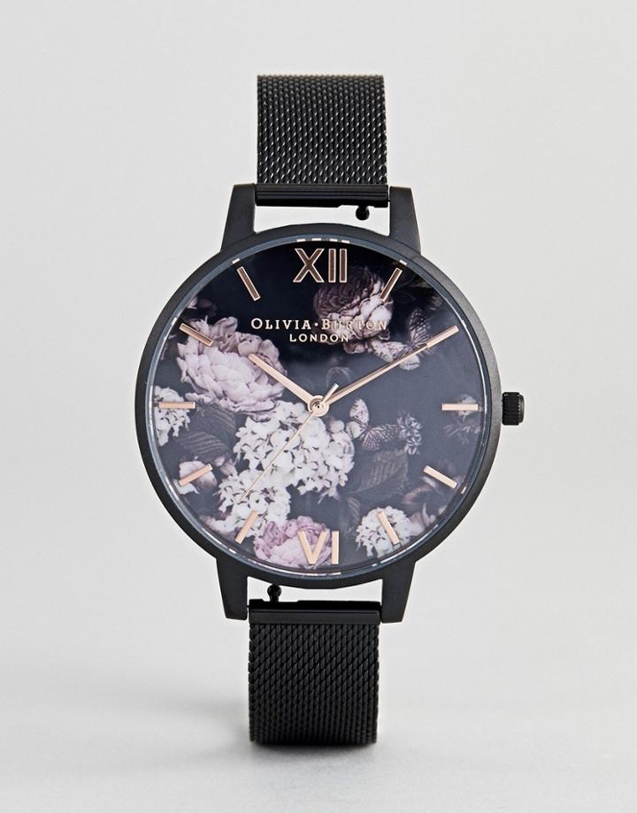 Olivia Burton Ob16ad35 Signature Floral Mesh Watch In Black - Black