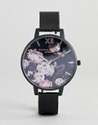 Olivia Burton Ob16ad35 Signature Floral Mesh Watch In Black - Black