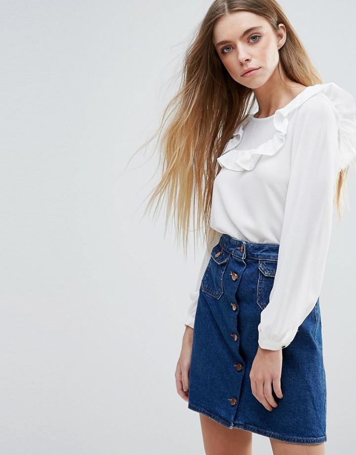 Brave Soul Frill Front Blouse - Cream