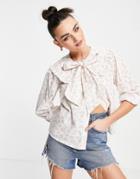 Neon Rose Relaxed Blouse With Pussybow In Vintage Floral-white