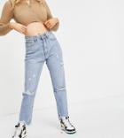 Missguided Petite Wrath Recycled Jean With Distressed Detail In Blue-blues