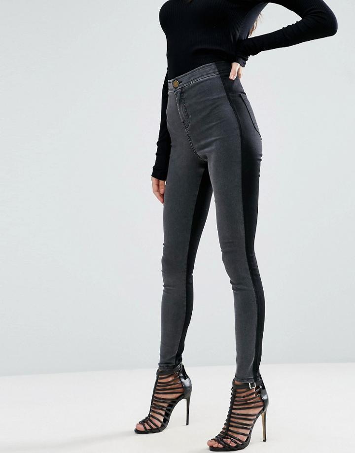 Asos Rivington High Waisted Denim Jeggings In Tonal Black And Washed Black - Black