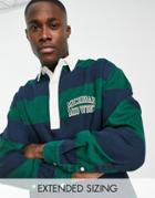 Asos Design 90s Oversized Rugby Shirt In Stripe With City Chest Print-green