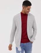 Asos Design Lightweight Cable Cardigan In Light Gray