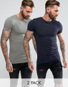 Asos 2 Pack Extreme Muscle Crew T-shirt Save - Multi
