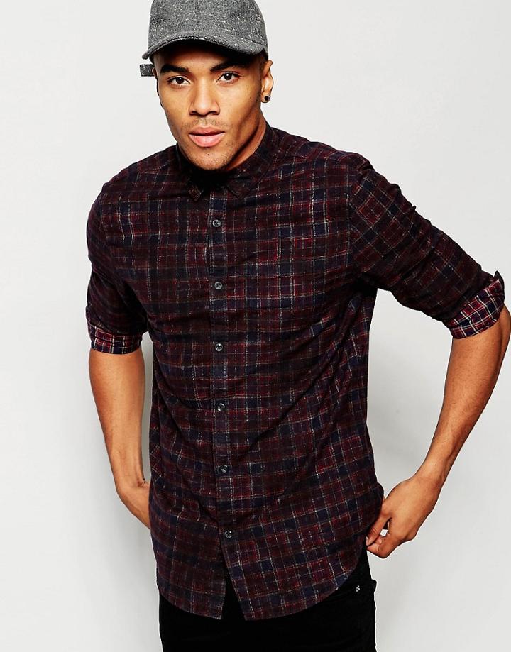 New Look Long Sleeve Shirt In Plaid Check In Regular Fit - Purple