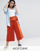 Asos Curve Wide Leg Pant With Ruffle Waist - Red