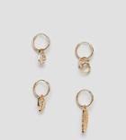Asos Design Hoop Earring Pack With Mixed Charms In Gold - Gold