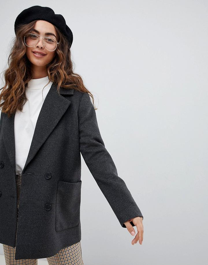 Monki Checked Double Breasted Jacket - Brown